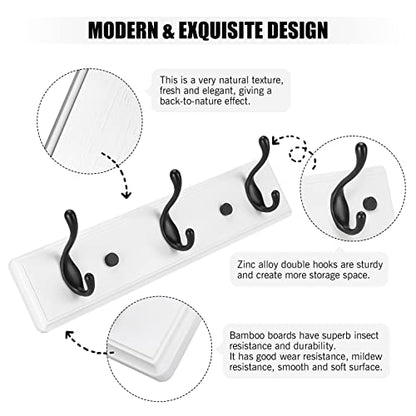 Badiano Heavy Duty Wooden Coat Rack, Black Hook White Board, 14 Inch - color: WhiteBlack, size: 3 Hooks