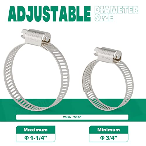 10PCS Hose Clamps Stainless Steel Adjustable 3/4"–1-1/4"(18-32mm) Worm Gear Hose Clamp, Heavy Duty Metal Small Hose Clamps for Automotive, Pipe, Radiator Plumbing, Fuel Line - size: 3/4"-1-1/4"(18-32mm)