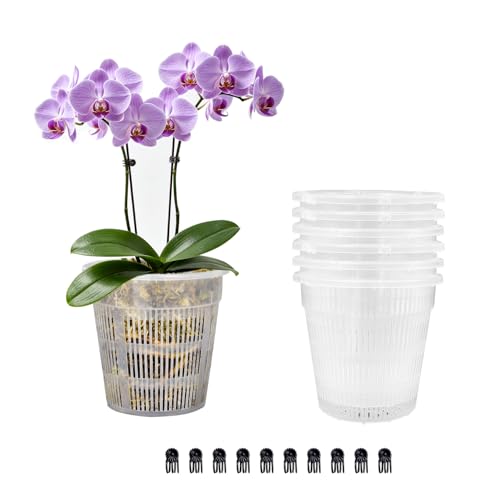Orchid Pot, 6 Pack Orchid Pots with Holes, 4.5" Clear Orchid Pots for Repotting, Breathable Slotted Orchids Planter - color: 6pcs 4.5in