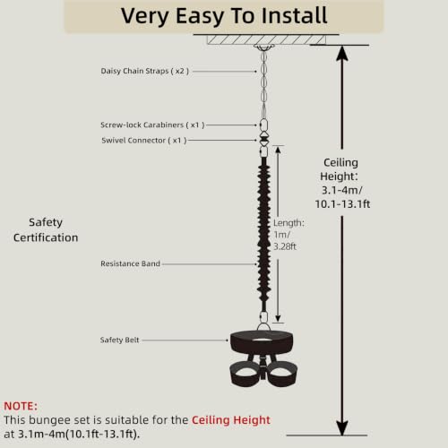 Bungee Fitness Set,CE Certified 6 Sizes(88-220 lbs)Bungee Cord Kit - size: M 132-154 lbs
