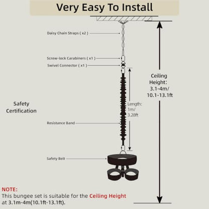 Bungee Fitness Set,CE Certified 6 Sizes(88-220 lbs)Bungee Cord Kit - size: M 132-154 lbs