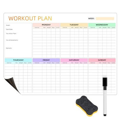 Workout Plan Dry Erase Magnetic Whiteboard for Refrigerator-Weekly Fitness Tracker Gym Exercise Tracker Schedules and Checklists - size: 17"W x 16.5"H