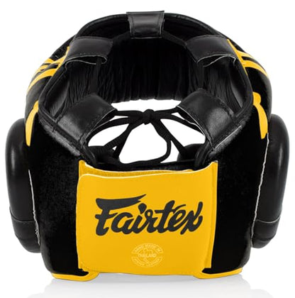 Fairtex Full Head Guard, Muay Thai MMA Sparring Helmet Protective Headgear - color: HG16M2 - Black/Gold Screen, size: Large