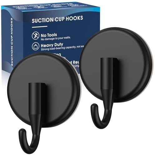 Suction Cup Hooks for Shower,Shower Hooks Mounting on Glass Doors, Tile, Mirrors, Metals,Hook for Hanging Towels, Robe, Loofah, Jackets-Black(2 Pack) - color: 2pcs Black