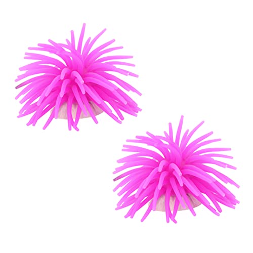 POPETPOP 2 pcs Artificial Silicone Coral Sea Urchin Fish Tank Ornaments Set Purple Aquarium Decorations with Weighted Ceramic Base for Realistic Underwater Coral Reef Display