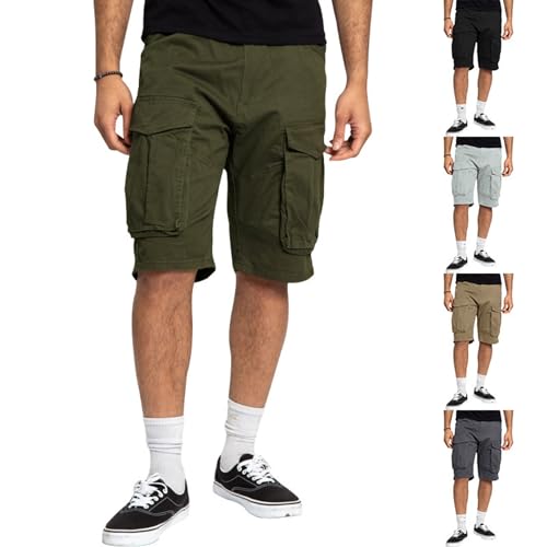 Twill Cargo Shorts for Men 2025 Summer Casual Elastic Waist Drawstring Baggy Stretch Workout Shorts with Pockets Army Green S