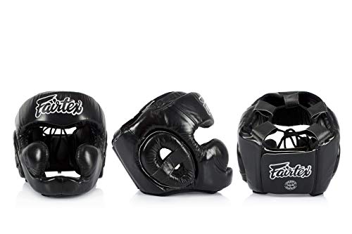 Fairtex Full Head Guard, Muay Thai MMA Sparring Helmet Protective Headgear - color: HG13 Black Lace-up, size: Medium