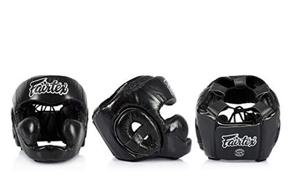 Fairtex Full Head Guard, Muay Thai MMA Sparring Helmet Protective Headgear - color: HG13 Black Lace-up, size: Medium
