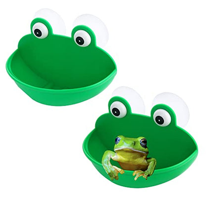 Frog Habitat Frog Dish Holder with Suction Cup, Frog Terrarium Cute Fish Tank Decoration for Tree Frog Toad Tadpole Small Aquatic Animal(2PC)