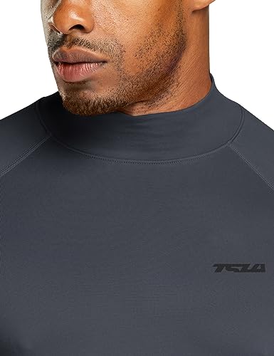TSLA Men's Thermal Long Sleeve Compression Shirts, Mock/Turtleneck Winter Sports Running Base Layer Top - color: 2pack Black, Red/Charcoal, size: X-Large
