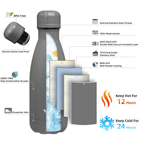 Konokyo 12 oz Insulated Stainless Steel Water Bottle, Gray - color: Gray, size: 12 Ounces