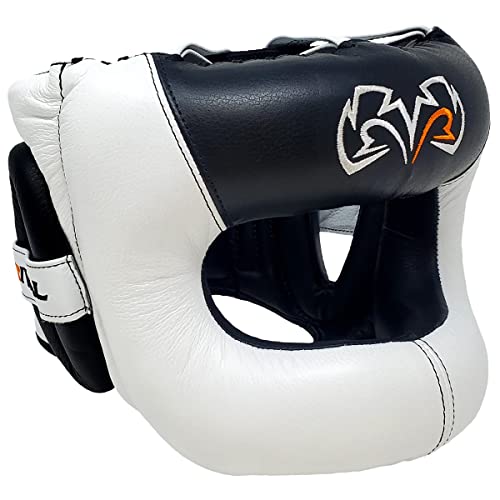 RIVAL Boxing RHGFS3 Face-Saver Sparring Headgear - Wide Eye Opening, Premium Leather, and Thermoplastic Inner Frame - color: White, size: Small-Medium