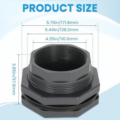 MARGAR 4“ Bulkhead Fitting for Tank, Industrial UPVC Water Tank Connector Adapter Fitting for Rain Barrels，Ponds，Pools，Aquariums