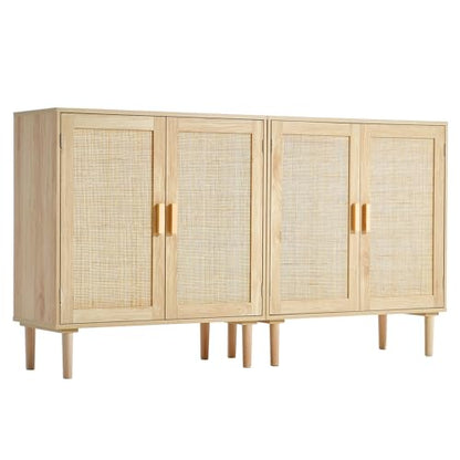 VEVOR Rattan Buffet Cabinet with Storage, 4 Magnetic Doors and Adjustable Shelves, Sideboard for Hallway, Living Room, Kitchen, Natural