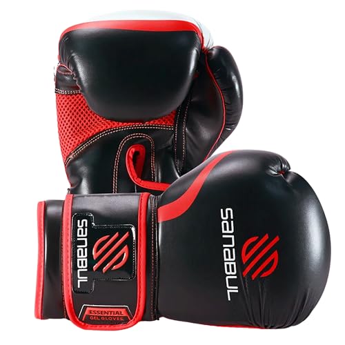 Sanabul Essential Gel Boxing Gloves for Men & Women, Kickboxing MMA, Muay Thai Gloves and Heavy Bag Training Punching & Sparring - color: Black/Red, size: 10 oz