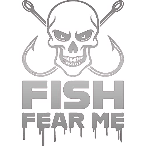 Fish Fear Me Skull And Fish Hooks (Metallic Silver) (Set Of 2) Premium Waterproof Vinyl Decal Stickers For Laptop Phone Accessory Helmet Car Window Bumper Mug Tuber Cup Door Wall Decoration - color: METALLIC SILVER, size: 5.6 inches x 8"