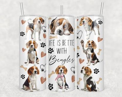 Life Is Better With Dogs Beagle Skinny Tumbler 20Oz - Happy Mother's Day Tumbler - Beagle Dog Tumblers - Birthday Gift Dog Mom - Gift For Dogs Lovers - Pet Lover Mug