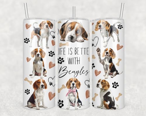 Life Is Better With Dogs Beagle Skinny Tumbler 20Oz - Happy Mother's Day Tumbler - Beagle Dog Tumblers - Birthday Gift Dog Mom - Gift For Dogs Lovers - Pet Lover Mug