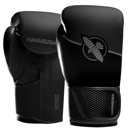Hayabusa Sport Boxing Gloves - Dual-Splinted | Wrist Support, Multi-Density Foam Padding, Contoured Fit, Kickboxing Muay Thai, Beginner Sparring, 12oz 14oz 16oz, Men Women - color: Black / Charcoal, size: 14oz
