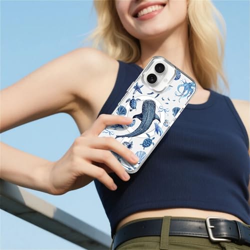 for iPhone 16 Case,Compatible with MagSafe,The Transparent TPU Silicone Protects The Phone Case from Drops, Slips and Fingerprints.Blue Ocean Whale Shark Octopus Turtle Collage