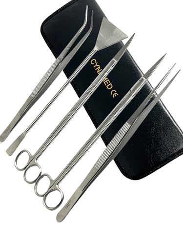 GERMAN FISH AQUARIUM CLEANING KIT STAINLESS 5PCS WITH POUCH BASIC TOOLS SCISSORS TWEEZERS SPATULA CYNAMED