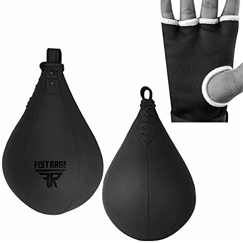 FISTRAGE Speed Ball Boxing Hand Wraps MMA Muay Thai Training Punching Dodge Striking Bag Leather Kit Hanging Swivel Workout Speedball Kicking with Mitt (Black) - color: Black, size: Large-X-Large