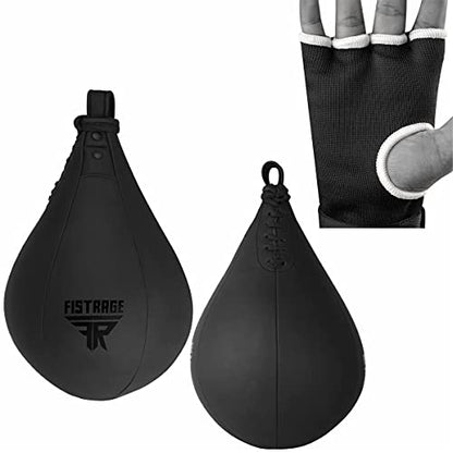 FISTRAGE Speed Ball Boxing Hand Wraps MMA Muay Thai Training Punching Dodge Striking Bag Leather Kit Hanging Swivel Workout Speedball Kicking with Mitt (Black) - color: Black, size: Large-X-Large