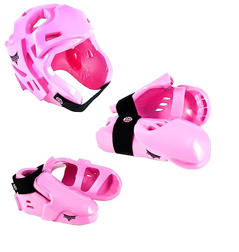 ProForce Thunder Double Layered Protective Sparring Gear Bundle - Headgear, Gloves, and Shoes (Pink, Medium)