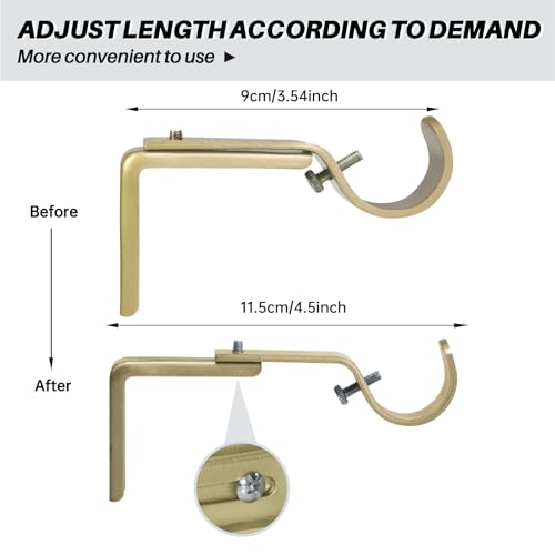 Curtain Rod Bracket Heavy Duty Adjustable Window Hardware Rod Holders Hanger for 1 inch Rods, Set of 3 (Gold-Adjustable) - color: Gold-Adjustable