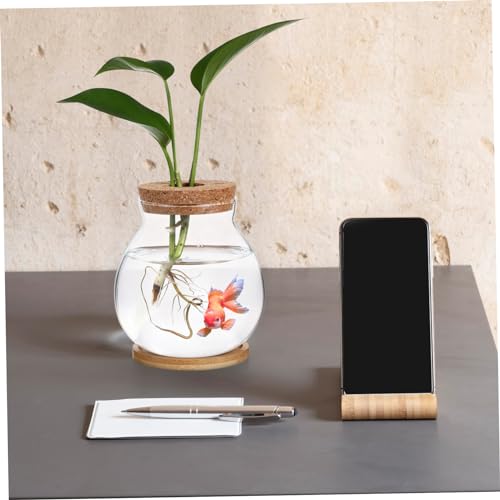 SUPVOX Decorative Glass Fish Tank for Betta Small Aquarium with Lid Bamboo Mat