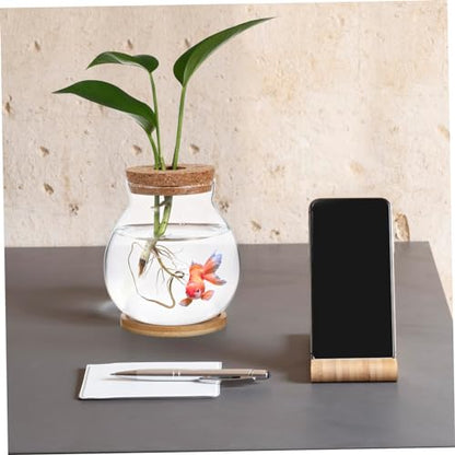 SUPVOX Decorative Glass Fish Tank for Betta Small Aquarium with Lid Bamboo Mat