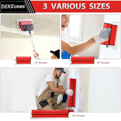 Drywall Skimming Blade Set, Stainless Steel 10",16" & 24" Skimming Blades with 28"-62" Extension Handle Pole, Professional Drywall Skimming Tools for Smoothing Wall and Ceiling