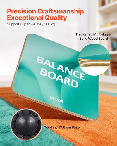 VEVOR Balance Board, 360° Rotating Wobble Board Trainer for Adults 3-Level Adjustable, Wooden Balance Training Equipment, Slip-Resistant Surface for Core Workout, Standing Desk Exercise, Home Gym