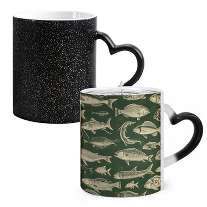 Retro Fish Color Changing Mug Heat Sensitive Coffee Mug Magical Ceramic Coffee Cup Personalized Tea Cup Message Appears As It Heats Novelty Gift for Family Friend