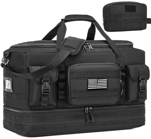 Tactical Duffle Bag - Gym Bag for Men with Shoe Compartment & Toiletry Bag | Carry on Luggage Mens Overnight Bag for Gym, Travel, Black - color: Black