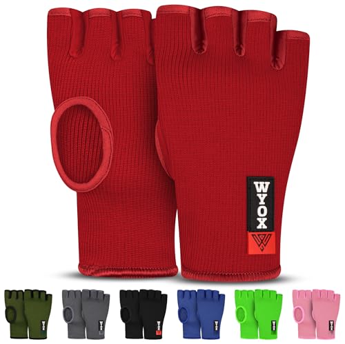 WYOX Inner Glove Hand Wraps for Boxing & Kickboxing — Elasticated Wrist Support, Knuckle Protection for Muay Thai, MMA, Heavy Bag Training (Men & Women) - color: Red, size: S/M (7 - 8 in)