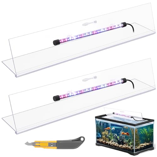 Sieral Aquarium Lids Polycarbonate Canopy with LED Light 2 Pcs Set 22.95 x 16.61 x 0.12 Inch for 75/90/110 Gallon with Center Brace Aquariums Cover Fish Tank Lid with a Hook Knife, Clear - color: Clear, size: 48 x 18 Inch