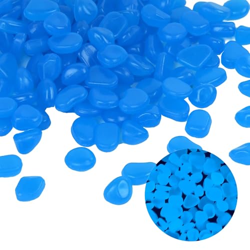 Glow in the Dark Rocks for Outdoor Landscaping, Decorative Garden Pebbles, Luminous Stones for Vases, Pathway, Walkway, Yard, Patio Decor, Glowing Gravel for Fountain, Driveway, 1000PCS, Blue