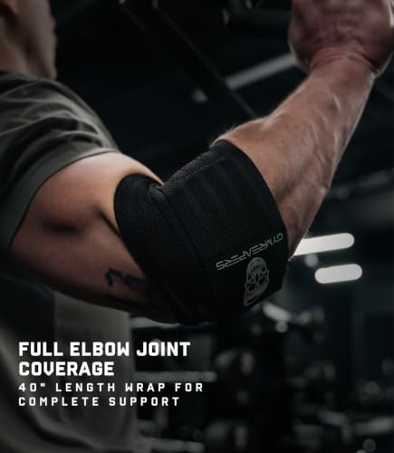 Gymreapers Weightlifting Elbow Wraps (1 Pair) - Flexible 40'' Elbow Compression Strap & Joint Support Brace - for Bench Press, Powerlifting, and Pressing - color: Black