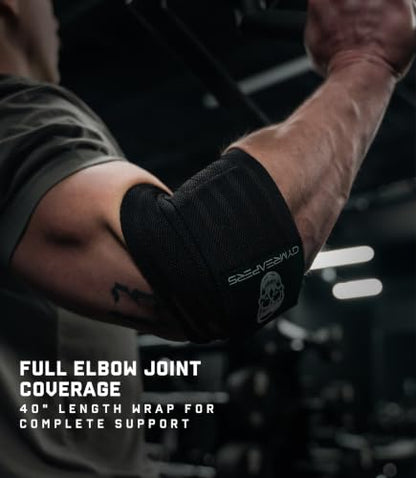 Gymreapers Weightlifting Elbow Wraps (1 Pair) - Flexible 40'' Elbow Compression Strap & Joint Support Brace - for Bench Press, Powerlifting, and Pressing - color: Black