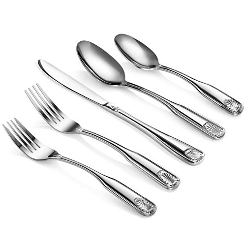 New Star Foodservice Shell Pattern 18/0 Stainless Steel Flatware Set, 60-Piece Set, Commercial Grade - size: 60-Piece Flatware Set