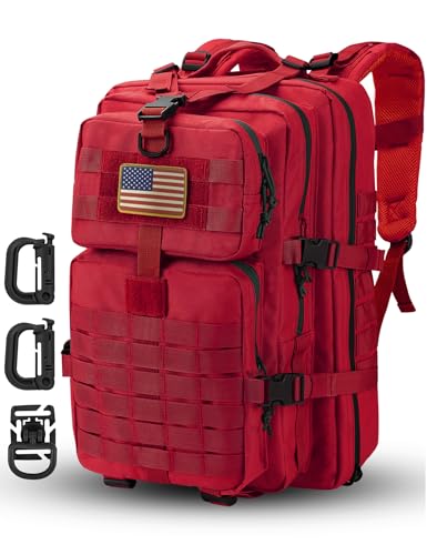 Hannibal Tactical MOLLE Assault Backpack, Tactical Backpack Military Army Camping Rucksack - color: Red