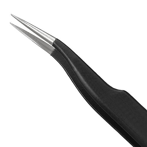 uxcell ESD-17 Tweezers, Anti-Static Stainless Steel Non-magnetic Curved Tip for Craft Jewelry Electronics, 4.8" Overall Length 3 Pcs