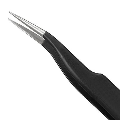 uxcell ESD-17 Tweezers, Anti-Static Stainless Steel Non-magnetic Curved Tip for Craft Jewelry Electronics, 4.8" Overall Length 3 Pcs