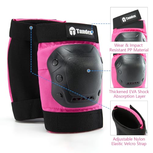 Tanden Skate Protective Gear Adult Knee Pads and Elbow Pads Set Wrist Guard - color: Pink, size: Adult (14+ years)