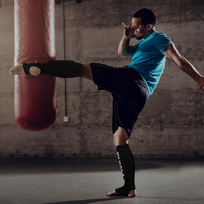 Elastic Cloth Shin Guards for MMA, Muay Thai and Kickboxing - color: Black/White, size: Small
