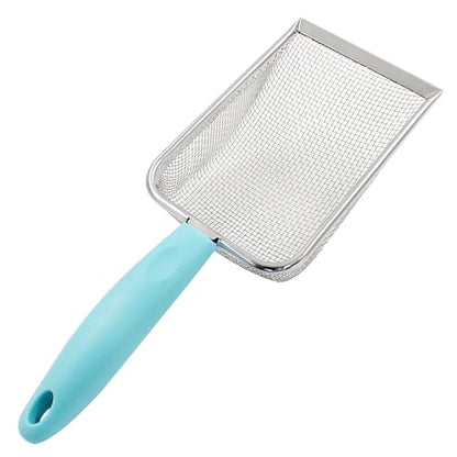 Hordion Cat Litter Scoop Stainless Steel Mesh Scooper, 2mm Mesh Non-Stick Coated Metal Litter Shovel Fine Sand Litter Scooper for Litter Box Kitten Pooper Lifter, Cyan