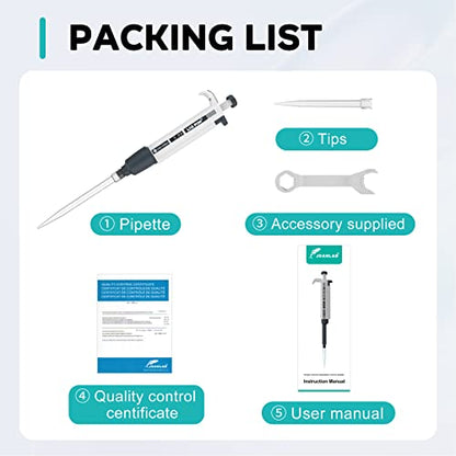 LAB FISH Laboratory Micropipette 2-10ml Capacity High Accurate Single Channel Pipettor Manual Adjustable Volume Pipettes Increment 0.1ml with 20pcs 10ml Pipette Tips Set - style: 2-10ml Set