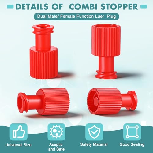Novabright 20 Pcs Luer Stopper Red Closing Cones Individually Packaged for Male & Female Luer Connectors for Tubing and Fluid Control