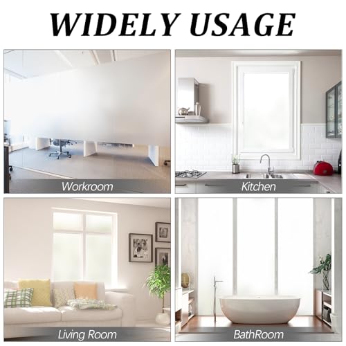 Window Privacy Film, Frosted Glass Static Cling Non-Adhesive Window Cover For Bathroom UV Sunlight Blocking Heat Control For Home Decorative Frosting Pure Matte White Size 17.5 x 78.74 Inches